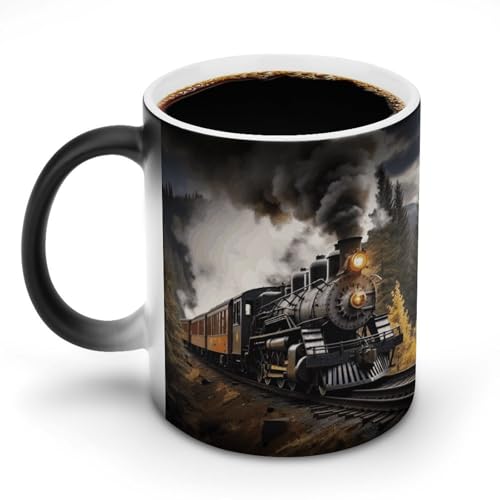 KWQDOZF Tazas de café sensibles al calor con impresión de tren de vapor. Taza que cambia de color. La imagen completa se revela al agregar CALIENTE KWQDOZF Tazas de café sensibles al calor con impresión de tren de vapor. Taza que cambia de color. La imagen completa se revela al agregar CALIENTE
