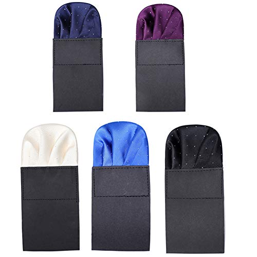 SYAYA 5pcs Men's prefolded pocket squares for men, pre folded pocket squares handkerchief suits accessories HSP03 (black)