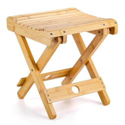 Lawei Taburete plegable de bambú – Taburete de banco de...