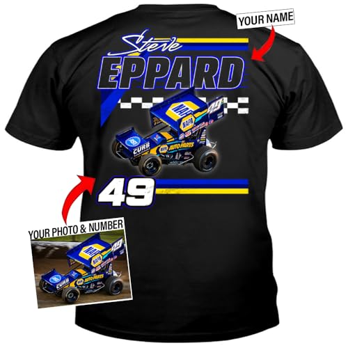 Dirt Track Racing Personalized Photo, Name & Number T-Shirt For Racers, Late Model, Street Stock Modified Car, Funny Racer, Sprint Car, Custom Racing Team (on the back) (BK395)2