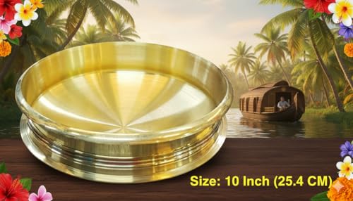 Image of Kerala Crafts Pure Brass Cooking 10 Inch (25.4 CM) Urli kadai Bowl Pot |Healthy Utensil Traditional India Daily Cookware House Kitchen Wedding Baby Eco Friendly Pooja Temple Puja Diwali Home Decor