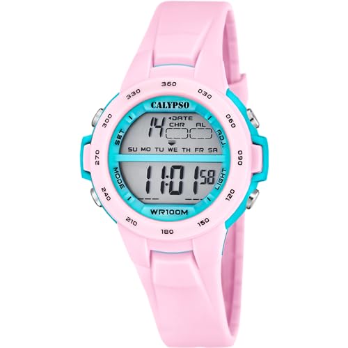Reloj digital infantil Calypso con cronógrafo y calendario en caucho rosa resistente