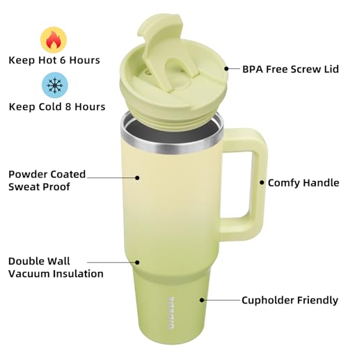 Image of BJPKPK Tumbler With Handle And Straw 40oz Insulated Tumbler Cups With Lid Stainless Steel Travel Coffee Mug,Lime