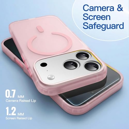 Image of DIZORO Matte Case for iPhone 17 Pro Max Compatible with MagSafe, Camera Lens Full Protection, Shockproof Translucent Frosted TPU Soft Phone Cover, Anti-Fingerprint (Pink)