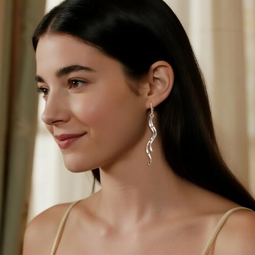 925 Sterling Silver Long Dangle Earrings Hypoallergenic 14k Gold Plated Double Linear Twisted Dangling Drop Earrings for Women Trendy Statement Elegant Leverback Earring for Women Jewelry Gifts2