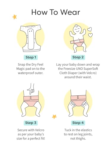 Image of SuperBottoms Freesize UNO SuperSoft Cloth Diaper (with Velcro) | Reusable, Adjustable Cloth Diaper for Babies | Dry Feel Comfort | Fits from 3 Months to 3 Years | Washable & Rash-Free | Little Wheels