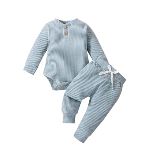 Image of vivifayee Newborn Baby Boy Clothes Infant Long Sleeve Romper and Pants Set Knitted Cotton Fall Winter Outfits
