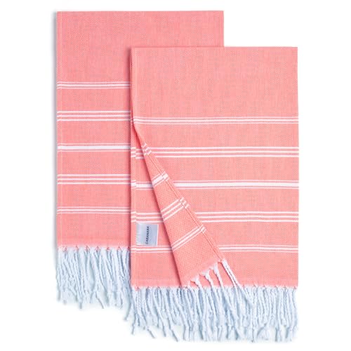 cabanana Hand Towels for Bathroom - 2-Pack,20x30 Inch-100% Cotton,Turkish Bathroom Hand Towels,Super Absorbent & Quick-Dry Soft for Bath, Kitchen, Spa, Face, Hair, Dishcloth (Coral)