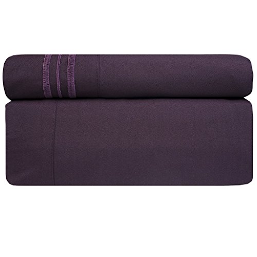 Aurora Bedding AUR-1800-Q-PURP - Juego de sábanas de 6 piezas con bolsillo profundo y 2 fundas de almohada, color morado