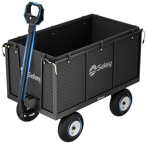 Sekey Bollerwagen Gartenwagen 550KG Belastbar, Transportwagen Transportkarre Gerätewagen mit Patentiertem Handgriff, Vollgummi-Luftreifen, Serie Titan, 200L, Grau