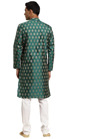 Image of SOJANYA (Since 1958 Men's Cotton Blend Navy Blue & Black Printed Kurta & White Churidar Pyjama Set