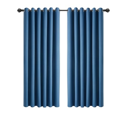 INSPIRE HOMEWARE Linen Curtains for Bedroom 66x54 Inch Drop Blue 100% Blackout eyelet Curtains Thermal Insulated Super Soft Ring Top Curtain 2 panel with Tiebacks