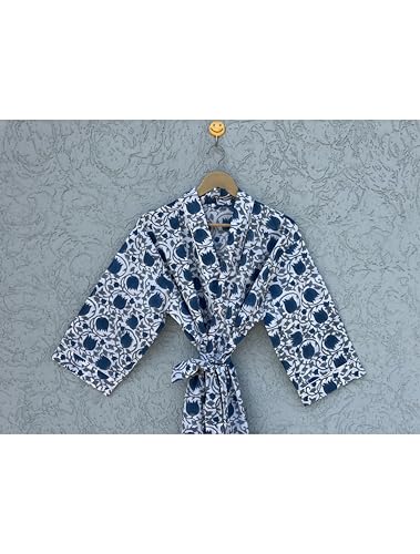 Image of Hand block print Cotton Kimono bikini cover up,Indian Hand block print Cotton Bath Robe,Swim Wear,Nighrwere Dressing Gown