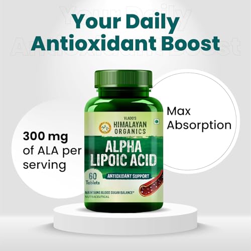 Vlado's Himalayan Organics Alpha Lipoic Acid 300mg | Boost Liver Function, Healthy Blood Sugar, Antioxidant | Good For Nerves And Heart Functioning - 60 Veg Tablets