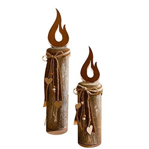 Säule 'Flammendes Herz', im 2er Set Kerzen Deko Holz