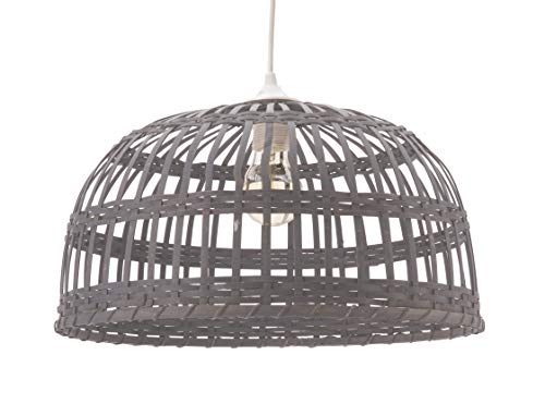 Luminaire Phuket, suspension bambou, 60 W, gris, ø 40 x H 22 cm Cover