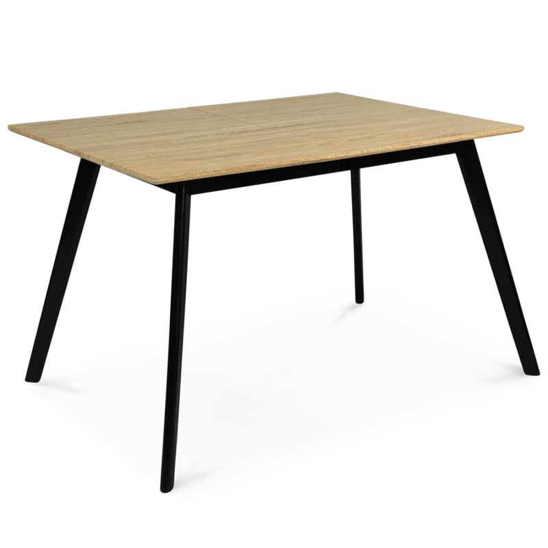 IDMarket - Skandinavischer ausziehbarer Tisch Rechteck INGA 4-8 Personen Holzplatte Schwarze Beine 110-150 cm