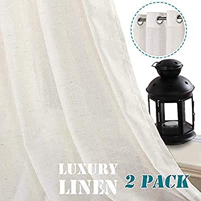 Image of Plain Cotton Linen Sheer Curtains for Window, Balcony, Living Room (5 feet Long, Off White, Set of 2 Pieces)