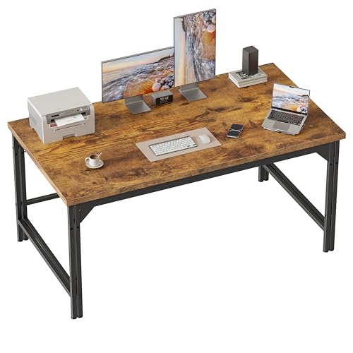 Image of 48 Inch Computer Desk, 1 inch Thick Small Office Table, Brown | Modern Simple Style, Heavy Duty Industrial Frame, Small Study & Writing Table for Home Bedroom Work