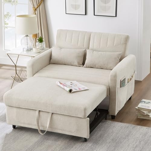 PUGSDRLY Canape Lit 2 Places Convertible avec Coussin,Dossier Réglable en 3 Positions,Petit Canapé 2 Places pour Salon,Appartement,Home Cinéma,Tissu Coton...