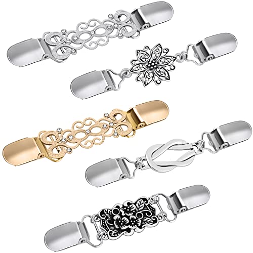 URATOT 5 Pieces Vintage Sweater Shawl Clips Flower Patterns Retro Cardigan Collar Dresses Clips Brooch Clips for Women Girls Favors, 5 Styles