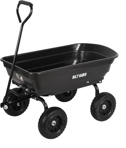 BILT HARD 4 Cu.Ft. 10' No-Flat Tires Poly Yard Dump Cart with 180° Rotating Handle, 600 lbs...