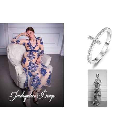 Image of JewelryPalace 14k White Yellow Rose Gold Plated 925 Sterling Silver Rings for Women, Cubic Zirconia Promise Rings for Her, Stackable Wedding Bands Rings for Women Infinity Forever Love Knot Ring