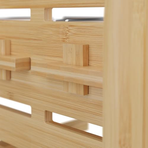 Relaxdays Futterstation Hund, höhenverstellbare Hundebar, HBT: 37x55x36 cm, Napfständer mit Silikonmatte, Bambus, Natur