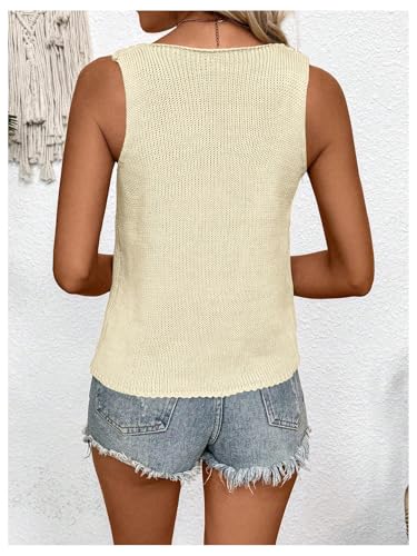 Image of MakeMeChic Women's Crochet Tank Tops Sleeveless Hollow Out Knitted Pullover Sweater Vest Pullover Tops Apricot Small