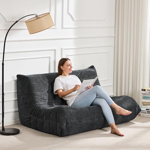 Image of Hobestluk Large Bean Bag Chair Faux Fur BeanBag Couch for Living Room | Darkgrey Chenille, Loveseat,Ergonomic Design,Memory Foam,Anti-slip,No Assembly Required,Decorative Style for Living Room