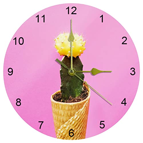 Horloge murale rose cactus silencieuse 25,4 cm chiffres arabes