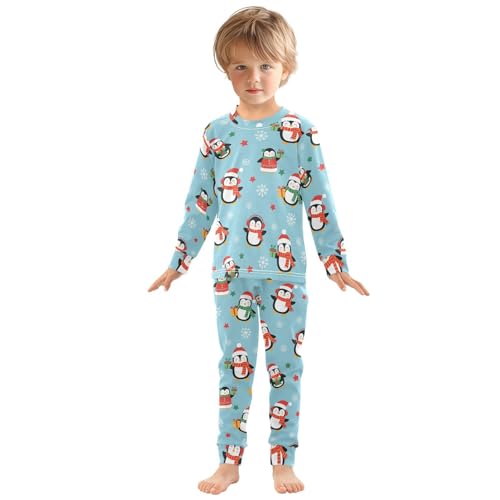 Pajama Sets Long Sleeve Christmas Penguins with Snowflake Soft Comfy Sleepwear 2 Piece PJS 3-8T2