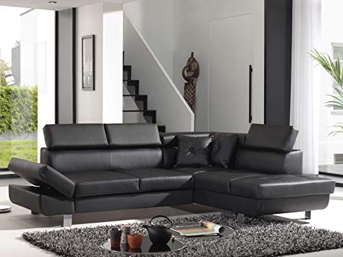 Best Mobilier - Canapé d'angle Convertible Lisbona - Canapé 5 Places, en PU - Têtières Réglables - Fabriqué en Europe - Droite, Noir
