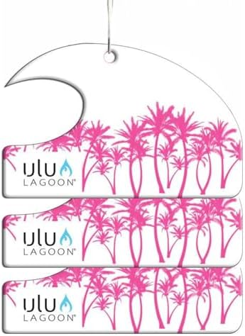 ulu Lagoon Hanging Car Air Freshener | Tropical Beach Coconut Surf Wax Scent Mini Wave | Long Lasting Car Freshener, Closet and Beyond | Made In USA | 3 Pack (Pink Palms)