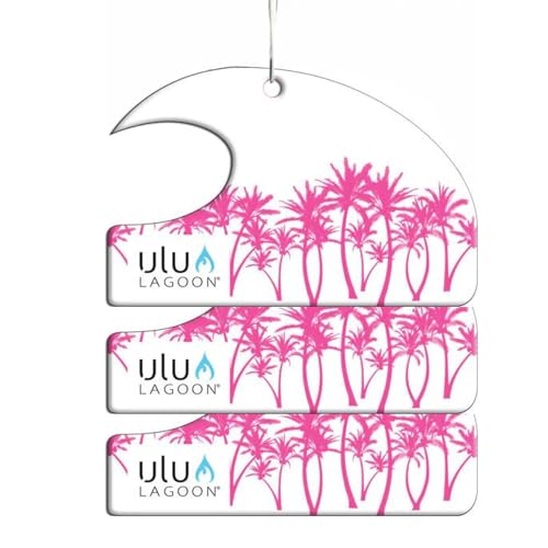 ulu Lagoon Hanging Car Air Freshener | Tropical Beach Coconut Surf Wax Scent Mini Wave | Long Lasting Car Freshener, Closet and Beyond | Made In USA | 3 Pack (Pink Palms)