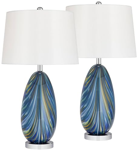 Lámpara de mesa moderna azul 27 pulgadas, set de 2 miniatura 2