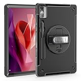 ZenRich Tablet Case for Lenovo Tab P12 12.7 Inch 2023/2024 Release, with 360° Rotating Kickstand, Hand Strap & Shoulder Belt - Heavy Duty Shockproof Rugged Protective Cover