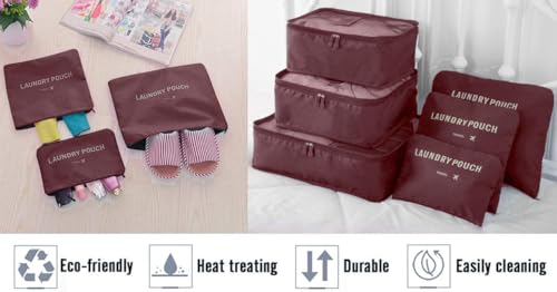 Image of 6 in 1 Polyester Secret Pouch Travel Bag Packing Cubes Laundry Bag with Undergarments & Cloth Storage Organizer Travelling Set /Suitcase Cloth Cube Bag (BROUN 6 in 1 Travel Bag)