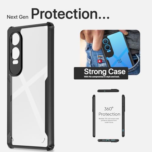Image of Pikkme Crystal Clear Transparent Back | Ultra Hyrbid | Full Camera Protection | Raised Edge | Bumper Back Case for OnePlus Nord Ce 4 Lite 5G (Black)