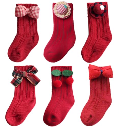kiobrvhe Christmas Socks Thicken Thermal Winter Warm Holiday Cotton Red Socks 6-Pairs Pack Toddler Children Gifts