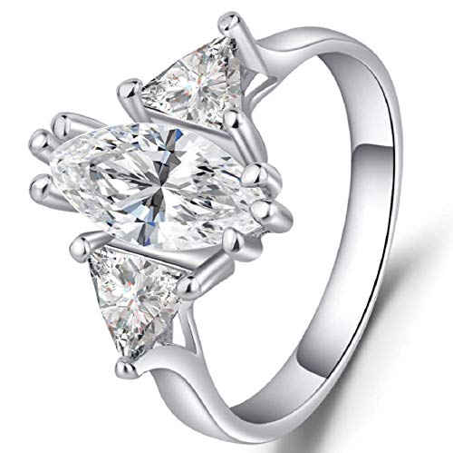 Xiaomei Wedding Rings for Women Engagement Ring Set 925 Sterling Silver Three Stone Cz Pointed White AAA Cut Zircon Ring Size 6-10 (US 10)