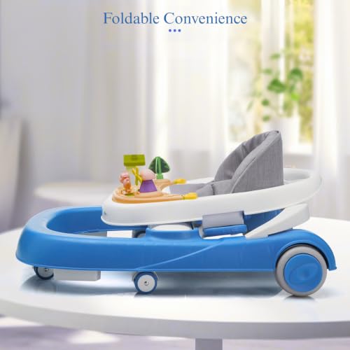 Image of Little Olive Baby Walker for Kids | Adjustable Height Baby Walking Support with Interactive Activity Toy Tray, Comfortable Padded Seat & Smooth Multi-Directional Wheels | Walker for Baby Boys & Girls - Blue