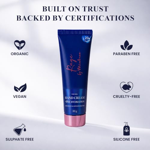 Image of Mintree Hand Cream for Men, Lightweight and Hydrating with Shea Butter, Avocado, Ceramides and Squalane, Blue | 48 HR Hydration and Aquatic Scent | Suitable for All Skin Types, 30 g