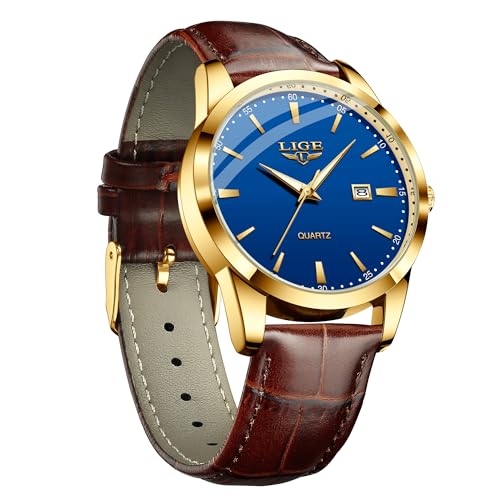 Image of LIGE Fashion Mans Wristwatch Date Luminous Dress Watch for Man Stylish Waterproof Quartz Wrist Watch Stylish Leather Watches for Men
