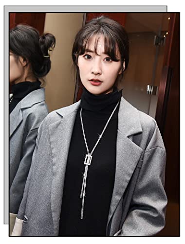Sither Crystal Tassel Pendant Necklace for Women Long Y Necklace Silver Sweater Chain Necklace Wedding Dressy Necklace Jewelry for Winter Evening Party Christmas Gift3