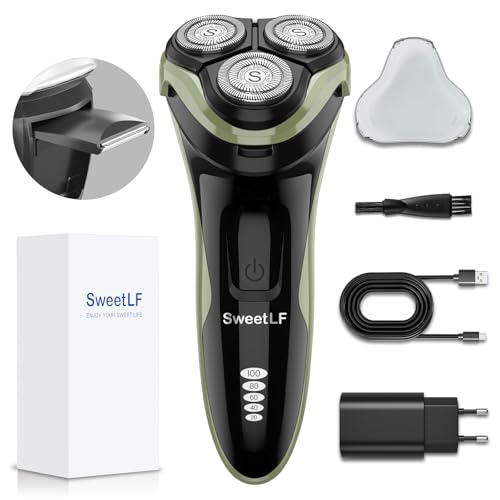 SweetLF 2025 NUEVO Afeitadora Eléctrica Hombre, Uso en Húmedo y Seco, Maquina de Afeitar Recargable con Tecnología Impermeable IPX7, Afeitadora Electrica Barba con Pantalla LED,Verde Coral