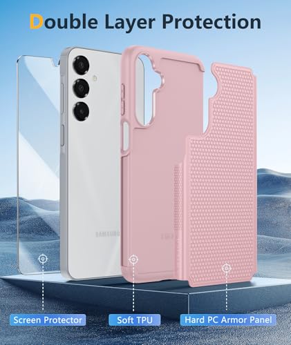 Image of FNTCASE for Galaxy A17 /A16 5G Phone Case - Samsung A17 Military Grade Drop Protection, 14ft Drop Tested, Screen Protector Included, Anti-Slip Matte Textured, TPU+PC Dual Layer Shockproof Cover (Pink)