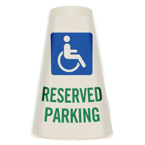 Image of SmartSign inchReserved Parking with Handicapped Symbol inch Bright Reflective Cone Message Sleeve, [Cone Not Included]