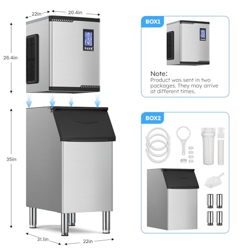 Image of Commercial Ice Machine 920LBS /24H,Storage 550LBS,Large Industrial Ice Maker,Ice Ready in 5-15min,with Self-Cleaning Mode,with Timing Function,30 Levels of Ice Thickness Adjustment,Stainless Steel