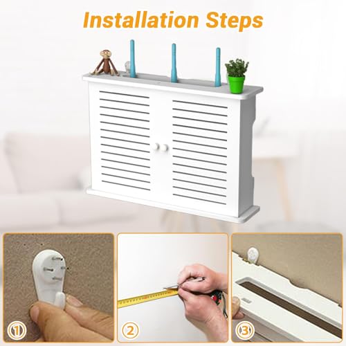 Router Aufbewahrungsbox Wand,WLAN-Router Regal Wandmontage Aufbewahrungsregal Verstecken Wandbehänge TV Kabel Verstecken Box WiFi-Aufbewahrungsbox Rack,Wand Aufbewahrung für Zuhause (Doppeltür)